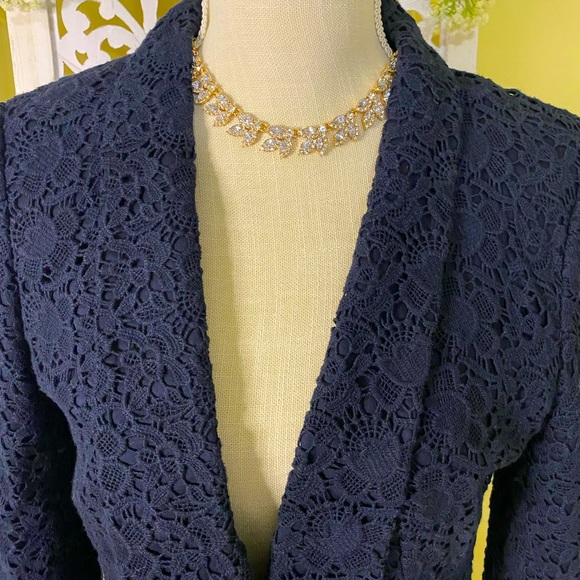 EUC Loft navy crochet lined open blazer Sz6 - Picture 3 of 12